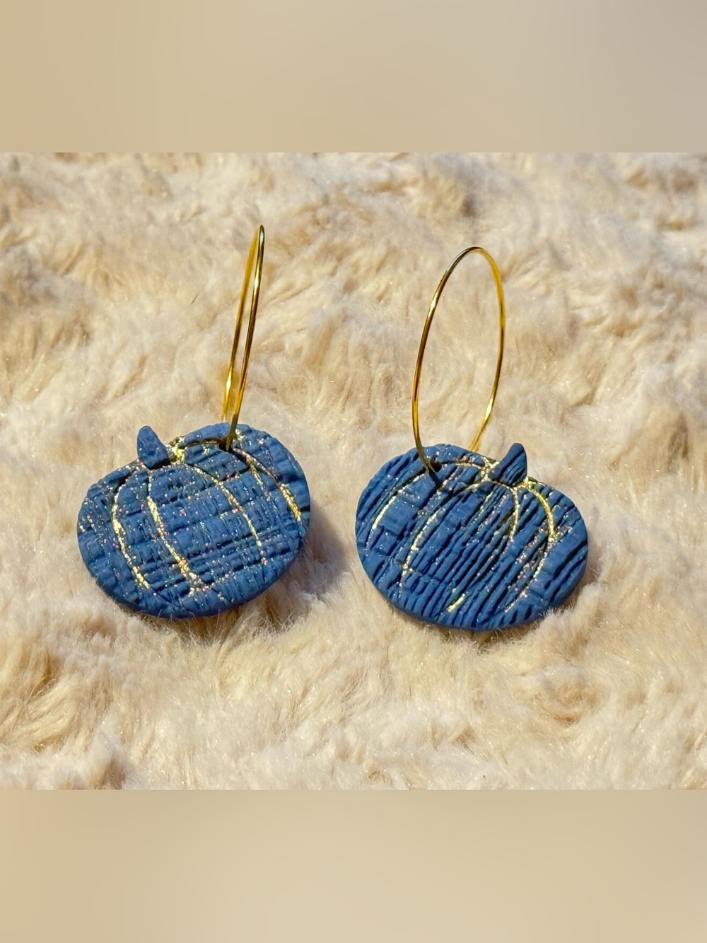 Blue Pumpkin Hoop Earrings with Gold Accents